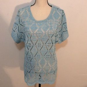 NWT Leo & Nicole Blue Knit Short Sleeve Top
